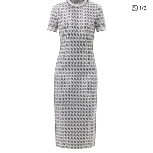 Authentic Fendi Zucca Jacquard Knit Bodycon Midi Dress Medium size White/Black - Picture 2 of 15